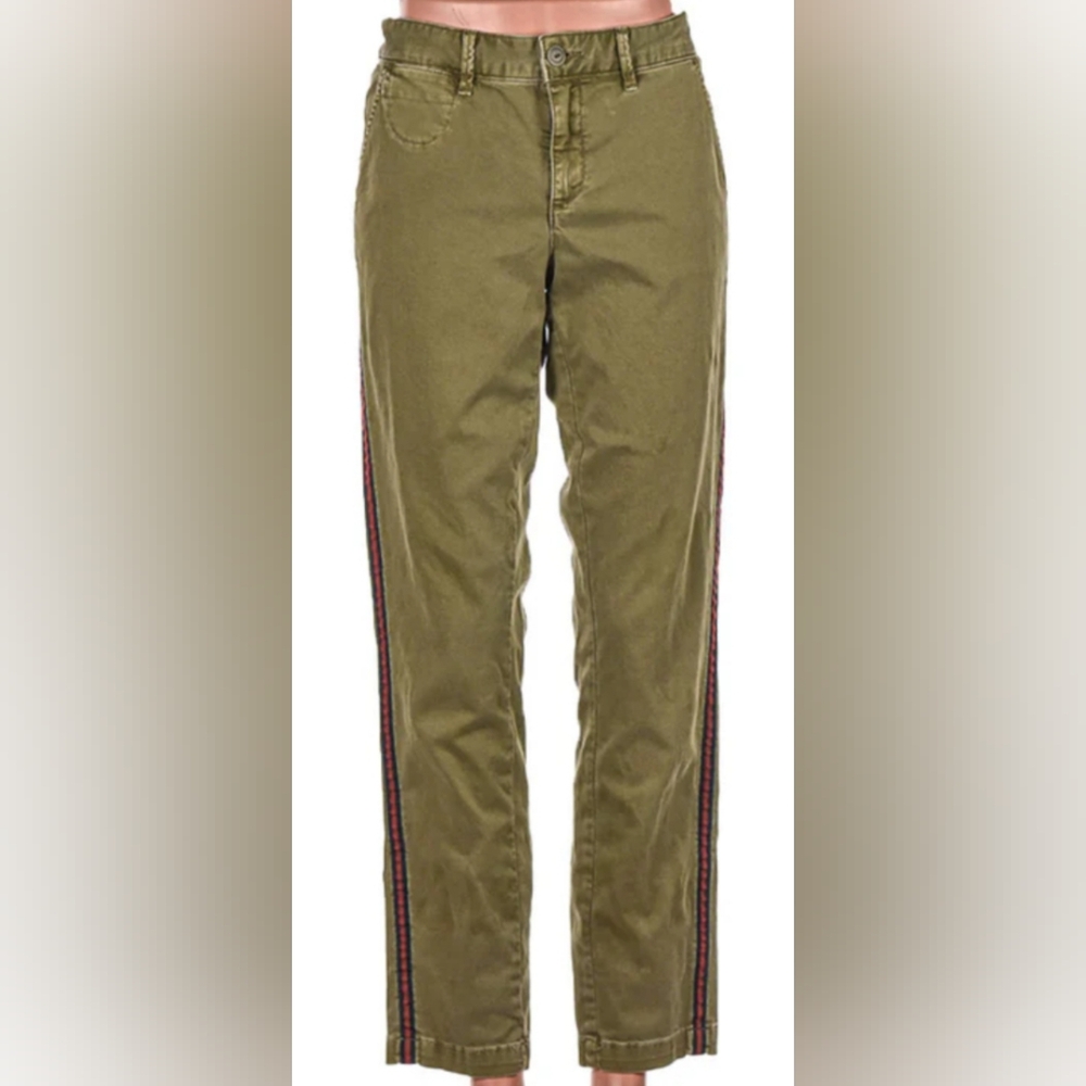 Chino By Anthropologie Khaki Trousers Orange & Blacked Piped Size 26